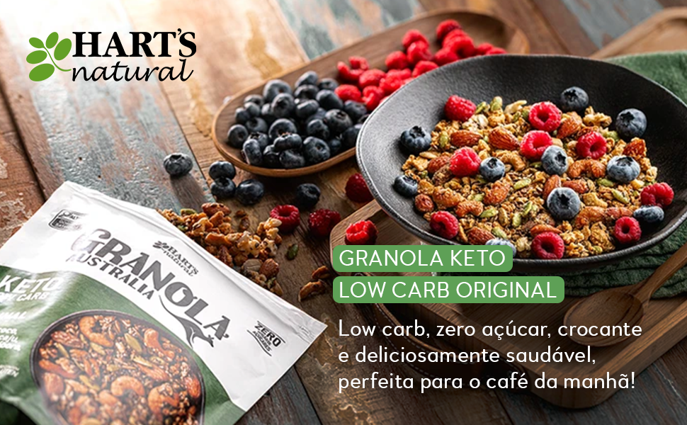Hart's Natural Granola Australia Keto Low Carb | Granola Sem Açucar, Sem Lactose, Sem Glúten, Vegano | 100% Natural | Alto em Fibras | Snack Saudável