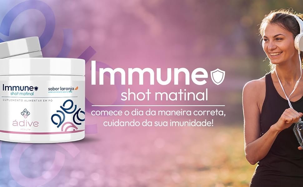 Shot Matinal com Glutamina, Cúrcuma, Vitaminas C, D3, Zinco e Mais – Ádive Immune 300g | Sabor Laranja/Gengibre